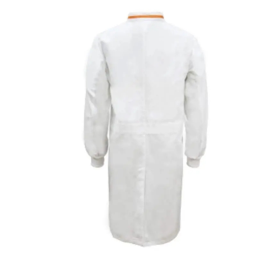 Picture of WorkCraft, Food Industry Long Length Dustcoat with Mandarin Collar, Contrast Trims on Chest, Long Sleeve